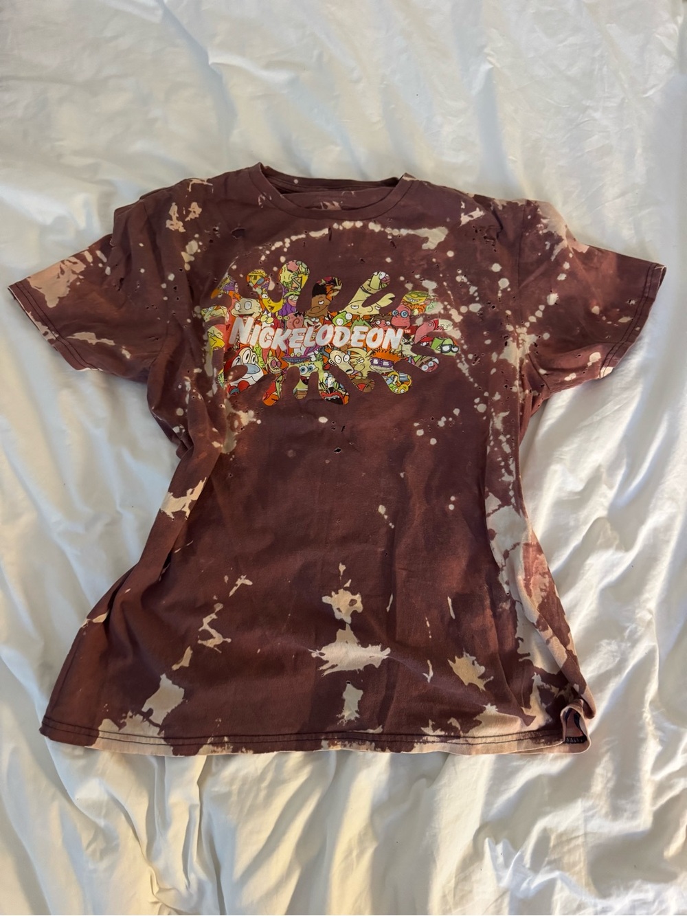 Nickelodeon vintage distressed Bleached Graphic Tee - Maroon with Cream Splatter